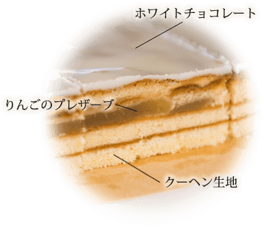 りんご小径は長野でしか味わえない洋菓子で、三種類の新しい組み合わせによってこれまでなかった味を実現しました。